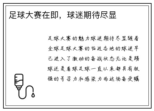足球大赛在即，球迷期待尽显