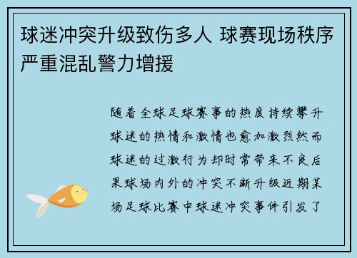 球迷冲突升级致伤多人 球赛现场秩序严重混乱警力增援
